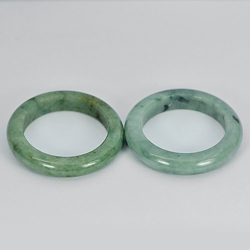 White Green Rings Jade Size 7 Round Shape 25.75 Ct. 2 Pcs. Natural Gemstones