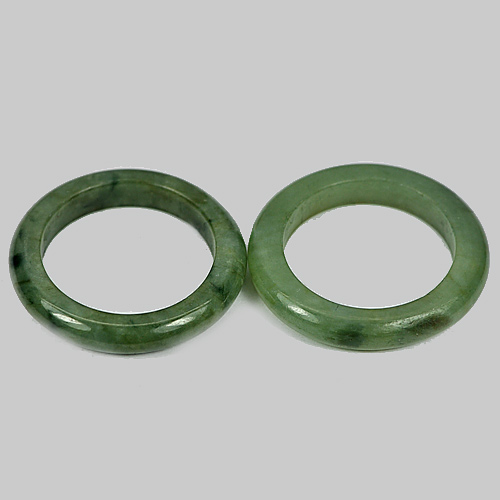White Green Rings Jade Size 7 Round Shape 25.65 Ct. 2 Pcs. Natural Gemstones