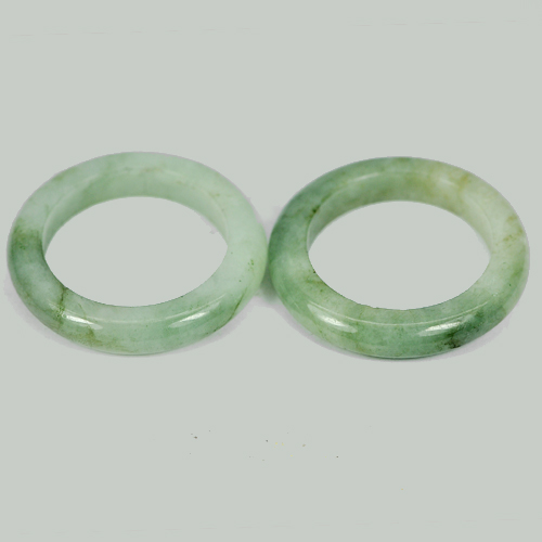 White Green Rings Jade Size 7 Round Shape 27.88 Ct. 2 Pcs. Natural Gemstones