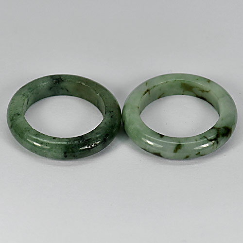 White Green Black Jade Rings Sz 7 Round Shape 30.64 Ct. 2 Pcs. Natural Gems