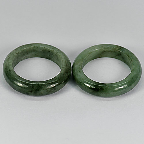 White Green Black Rings Jade Size 7.5 Round Shape 33.02 Ct. 2 Pcs. Natural Gems
