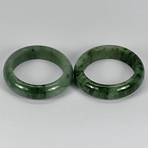 Unheated 27.63 Ct. 2 Pcs. Good Natural Gemstone Green Black Jade Ring Size 7.5