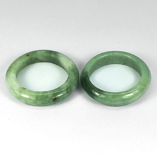 White Green Rings Jade Sz 7.5 Natural Gemstones 26.21 Ct. 2 Pcs. Round Shape