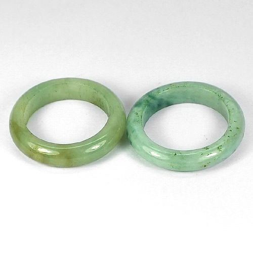 White Green Rings Jade Size 7 Round Shape 29.62 Ct. 2 Pcs. Natural Gems Thailand