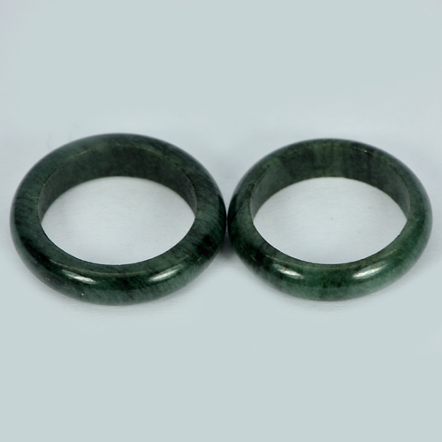 Size 5.5 Green Black Rings Jade 18.34 Ct. 2 Pcs. Natural Gems Unheated