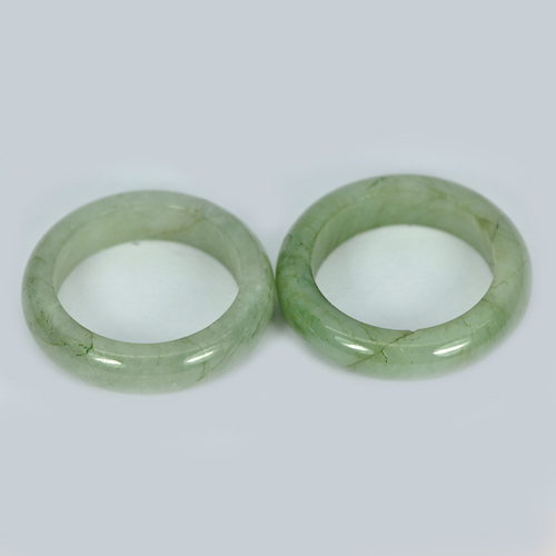 White Green Rings Jade Size 7 to 7.5 Round Shape 32.38 Ct. 2 Pcs. Natural Gems