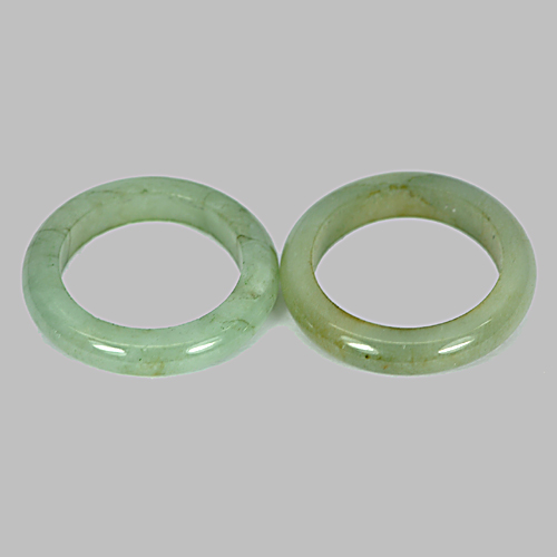 Size 7 to 7.5 White Green Honey Rings Jade 28.89 Ct. 2 Pcs. Round Natural Gems