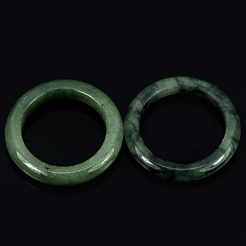 Beautiful 22.84 Ct. 2 Pcs. Round Natural Green Black Jade Ring Size 7