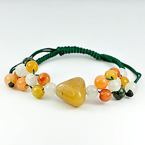 95.83 Ct. Natural Multi-Color Jade Beads Adjustable Bracelet 3.5 to 5.5 Inch.