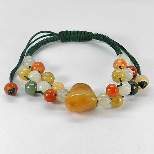 87.75 Ct. Natural Multi-Color Jade Beads Bracelet Length 3.5 to 5.8 Inch.
