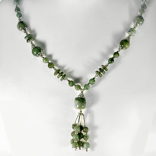 425.00 Ct. Mix Shape Natural Green Jade Beads Nickel Necklace Length 17 Inch.