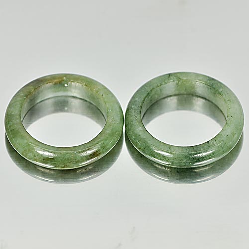 White Green Rings Jade Size 5.5 Unheated 22.83 Ct. 2 Pcs. Round Natural Gems