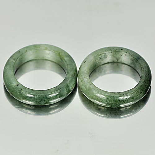 Size 5.5 Round Natural Gems White Green Rings Jade 26.29 Ct. 2 Pcs.