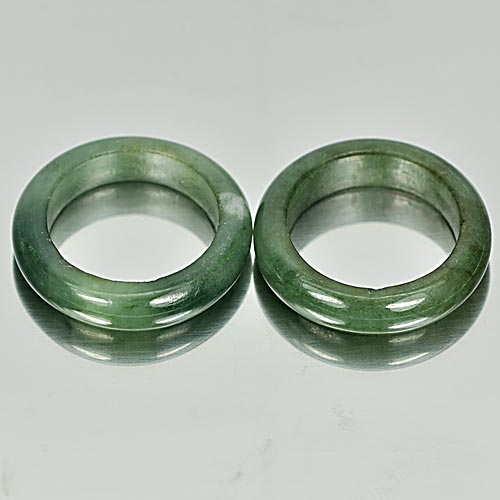 Beautiful Gems 25.53 Ct. 2 Pcs. Natural Green Rings Jade Size 5.5