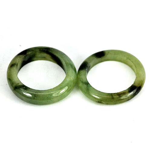 Green Black Rings Jade Sz 5.5 Round Shape 22.46 Ct. 2 Pcs. Natural Gems