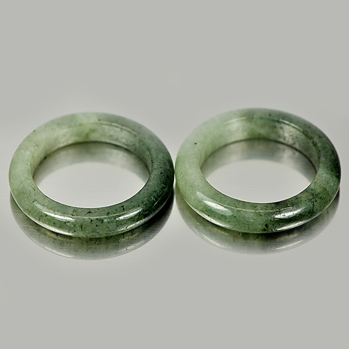 White Green Rings Jade Size 5.5 Natural Gems 20.21 Ct. 2 Pcs. Round Shape