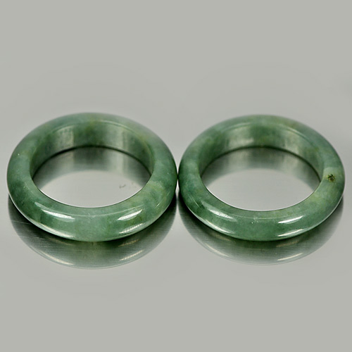 Size 5.5 Round Natural Gems Green Rings Jade 17.52 Ct. 2 Pcs. Unheated