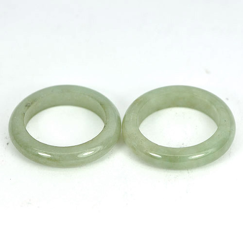 White Green Rings Jade Size 5.5 Natural Gems 22.41 Ct. 2 Pcs. Round Shape
