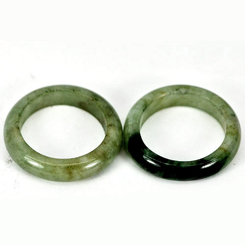 White Green Chinese Jadeite Jade Ring Sz 7.5 Natural Gemstone 28.69 Ct. 2 Pcs.