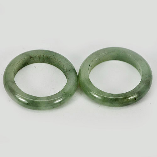 White Green Chinese Jadeite Jade Ring Sz 7 Round 27.95 Ct. 2 Pcs. Natural Gems