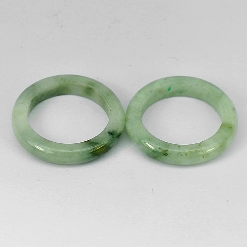 White Green Rings Jadeite Jade Size 7.5 Natural Gemstones 27.23 Ct. 2 Pcs.