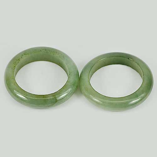 White Green Rings Jadeite Jade 28.60 Ct. 2 Pcs. Size 7 Round Shape Natural Gems