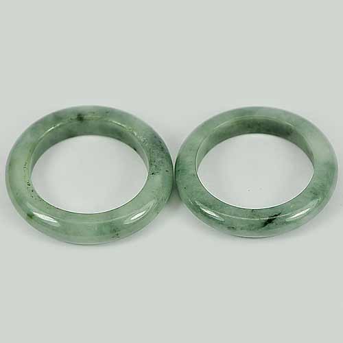 White Green Rings Jadeite Jade 22.87 Ct. 2 Pcs. Size 7 Round Shape Natural Gems