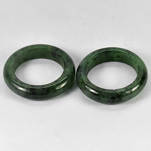 Size 7 Natural Chinese Green Black Rings Jadeite Jade 34.64 Ct. 2 Pcs. Unheated