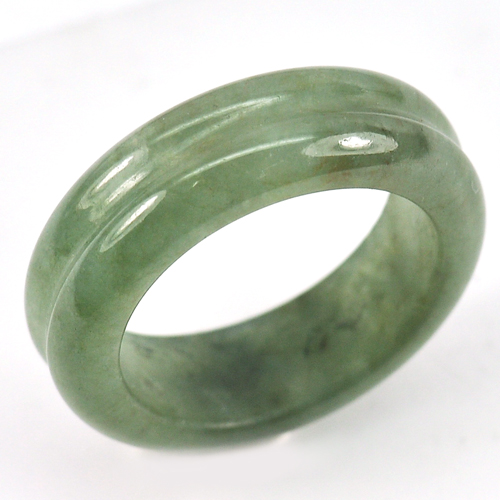 Unheated 22.32 Ct. Round Cabochon Green Natural Jadeite Ring Size 7.5
