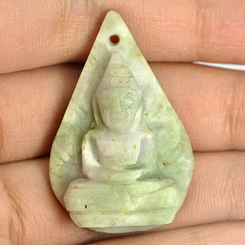 45.90 Ct. Natural White Green Jade Buddha Carving From Thailand