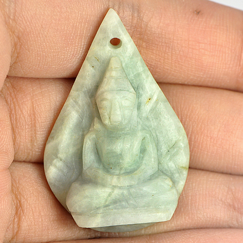 43.53 Ct. Natural White Green Jade Buddha Carving with Drilled Pendant