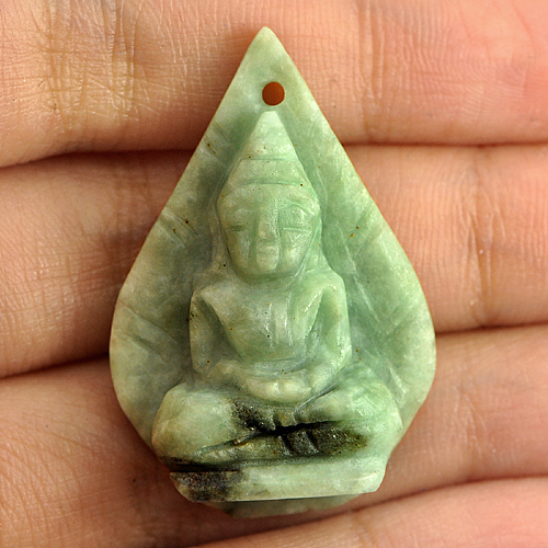 Unheated 44.35 Ct. Natural Gemstone White Green Jade Buddha Carving Thailand