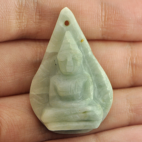 43.48 Ct. Natural White Green Jade Buddha Carving Unheated From Thailand