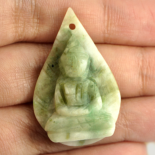 Unheated 28.59 Ct. Natural White Green Color Jade Buddha Carving From Thailand
