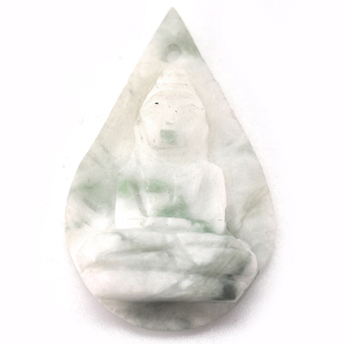 White Green Jade Buddha Carving Pendant 32.60 Ct. Natural Gemstone Unheated