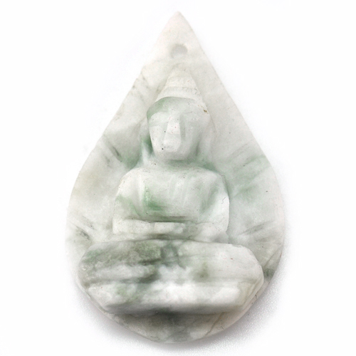 33.63 Ct. Delightful Natural White Green Jade Buddha Carving Pendant 35 x 22 Mm