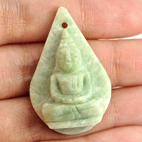 Unheated 49.14 Ct. Natural White Green Jade Buddha Carving with Drilled Pendant