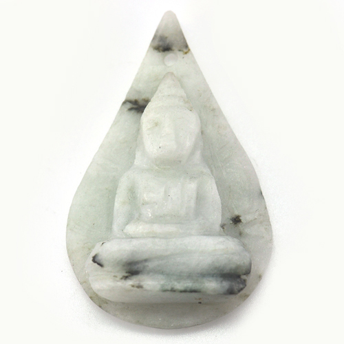 White Green Jade Buddha Carving will Drilled Pendant 41.88 Ct. Natural Gemstone