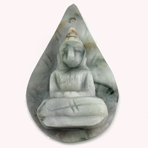 White Green Jade Buddha Carving with Drilled Pendant 42.40 Ct. Natural Gemstone