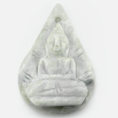 White Green Jade Buddha Carving with Drilled Pendant 57.43 Ct. Natural Gemstone