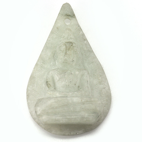 47.60 Ct. Natural Gemstone White Green Jade Buddha Carving with Drilled Pendant