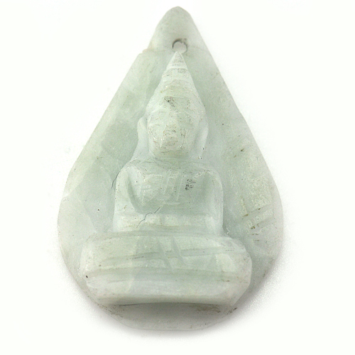 White Green Jade Buddha Carving with Drilled Pendant 39.81 Ct. Natural Gemstone