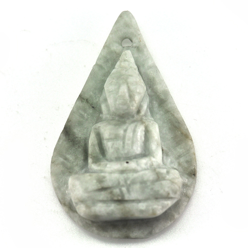 Unheated 38.59 Ct. Natural Gemstone White Green Jade Buddha Carving with Drilled