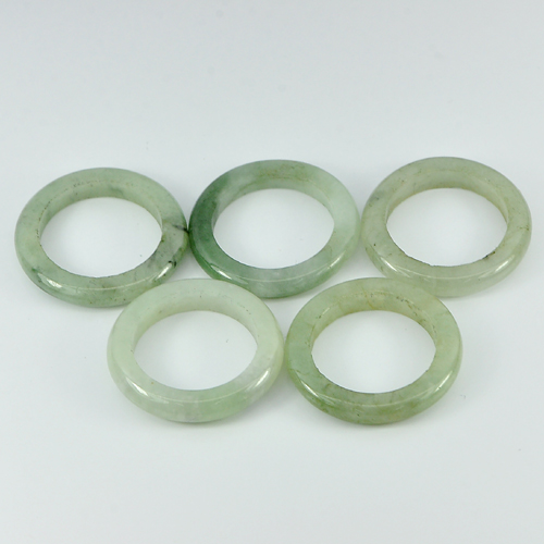 69.37 Ct. 5 Pcs. Gemstones Natural Green White Jade Rings Size 7 From Thailand