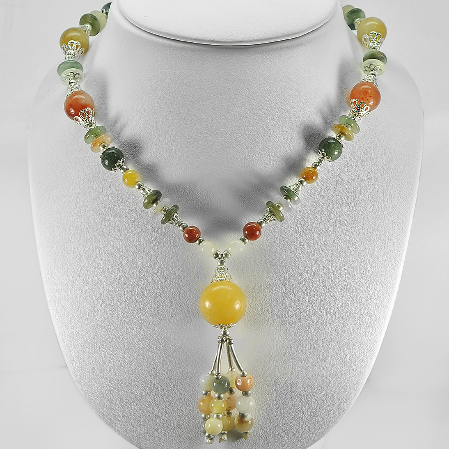389.98 Ct. Natural Multi-Color Jade Bead Nickel Necklace Length 16 Inch.