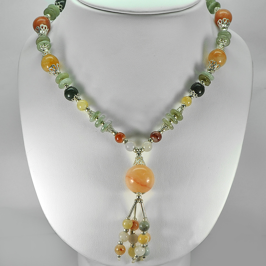 403.60 Ct. Natural Multi-Color Jade Bead Nickel Necklace Length 16 Inch.