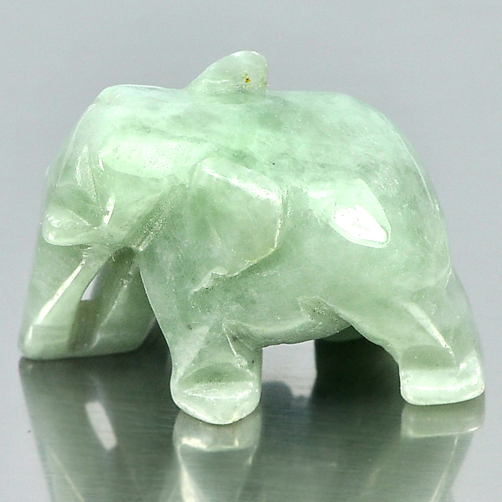 Green White Jade Elephant Carving 29 x 20 x 16 Mm. 60.86 Ct. Natural Gemstone