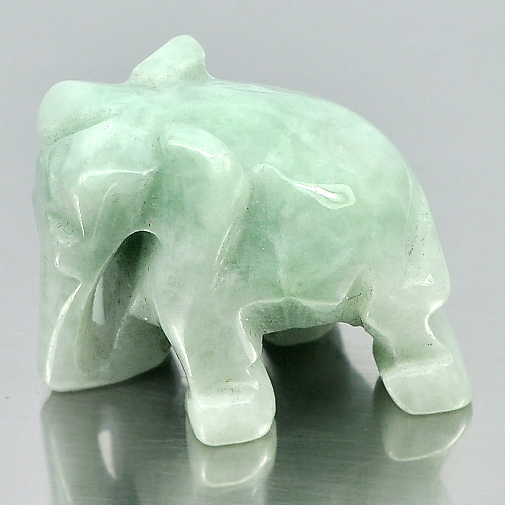 Green White Jade Elephant Carving 25 x 18 x 16 Mm. 56.19 Ct. Natural Gemstone