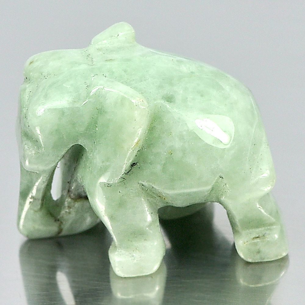 Green White Jade Elephant Carving 24 x 19 x 15 Mm. 55.21 Ct. Natural Gemstone