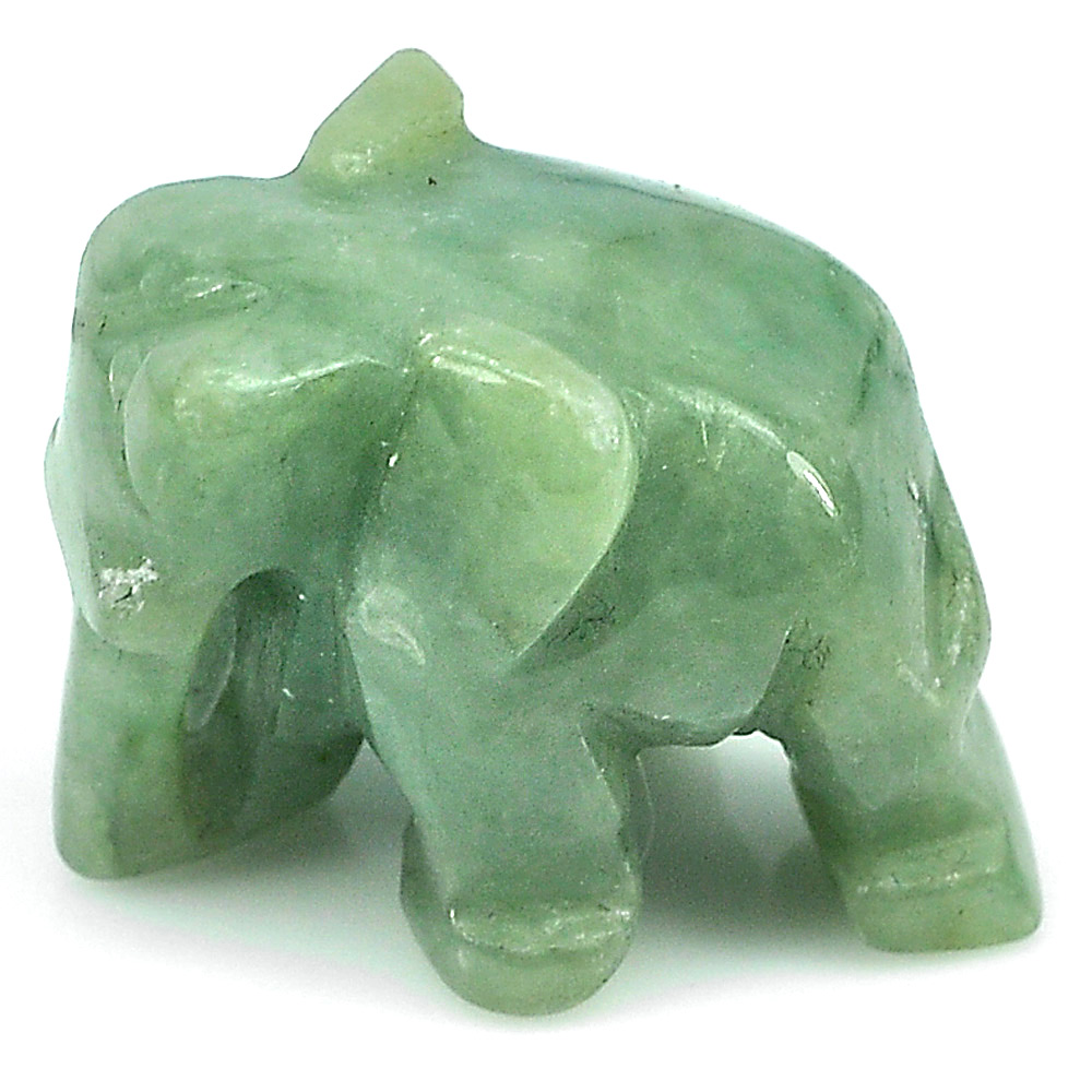 Green Jade Elephant Carving 61.77 Ct. 24 x 19 Mm. Unheated Natural Gemstone